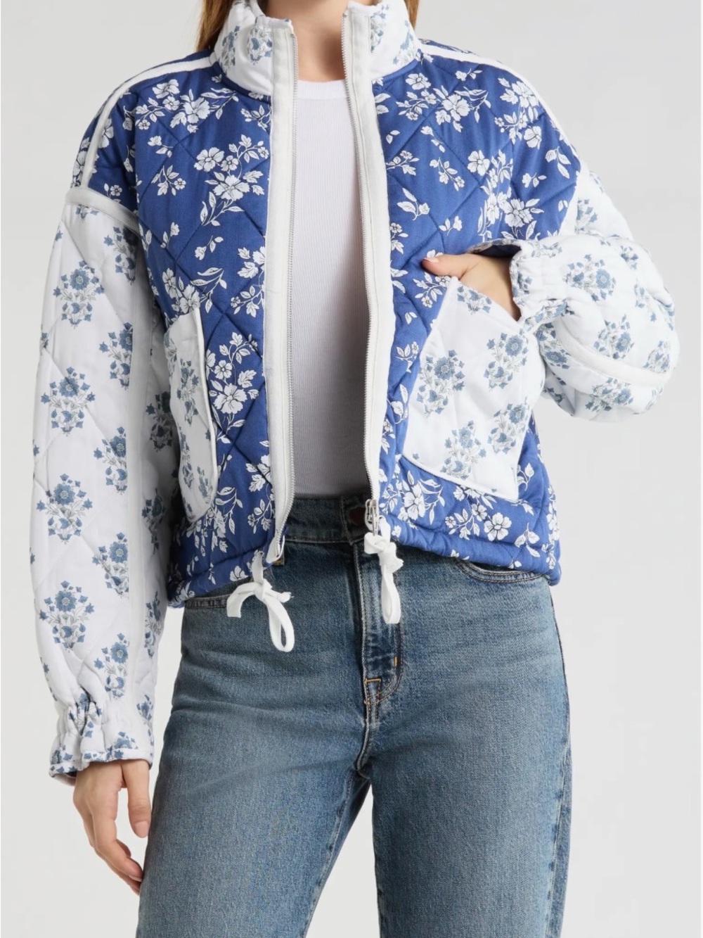 Blank NYC Blue & White Floral Quilted Puffer Jacket